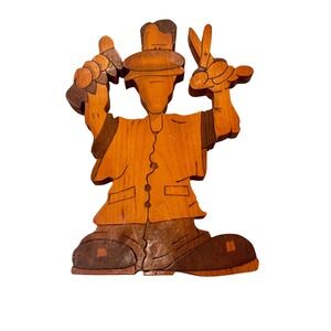 E Morgan Wood Carving 1991 Folk‎ Art Man Holding Comb Scissors Barbershop